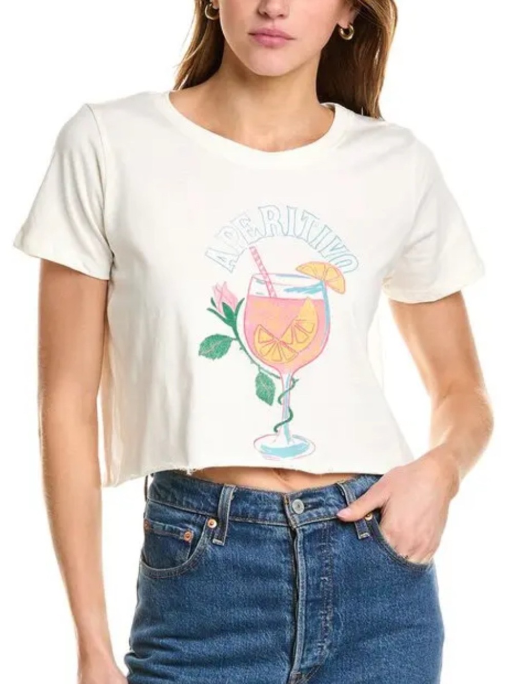 Boutique Aperitivo Graphic Cropped T-Shirt | White Crop Top Cocktail Summer Top
